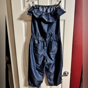Stylish Denim Jumpsuit with Ruffle Neckline